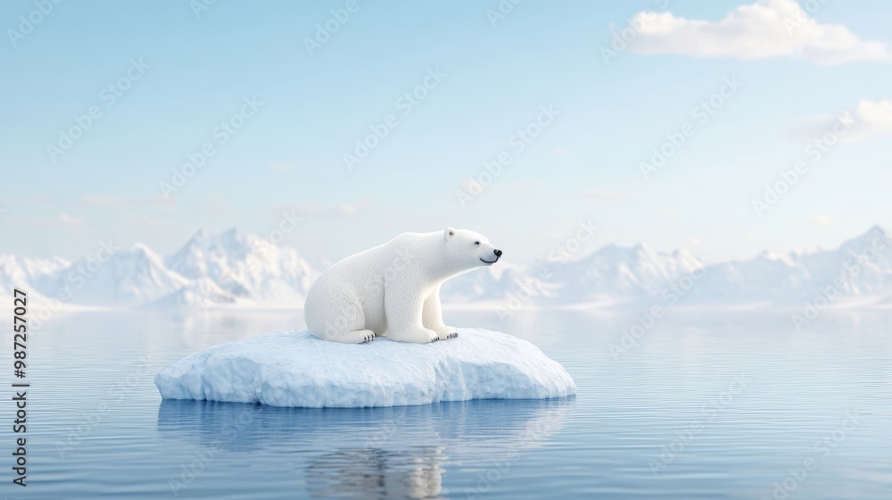 A solitary polar bear sits on an ice floe, surrounded by tranquil waters and distant icebergs, depicting the serene yet fragile Arctic environment. A solitary polar bear sits on an ice floe, surrounded by tranquil waters and distant icebergs, depicting the serene yet fragile Arctic environment.