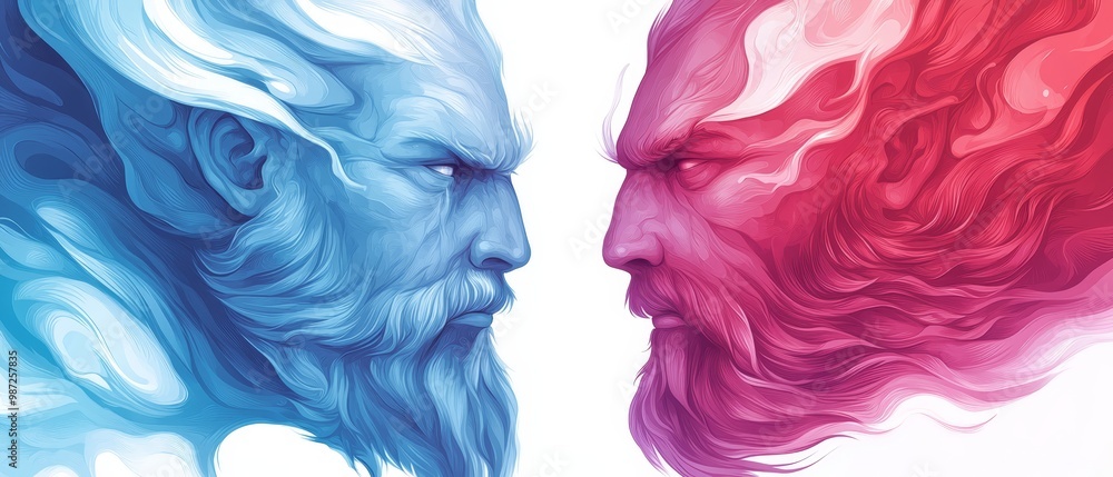 A man with long hair and beard stands next to a man sporting multi-colored hair in shades of red, blue, and pink A man with long hair and beard stands next to a man sporting multi-colored hair in shades of red, blue, and pink