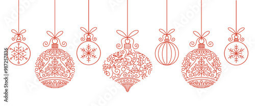 hand drawn christmas baubles. Decoration isolated elements. Doodles and sketches vector illustration