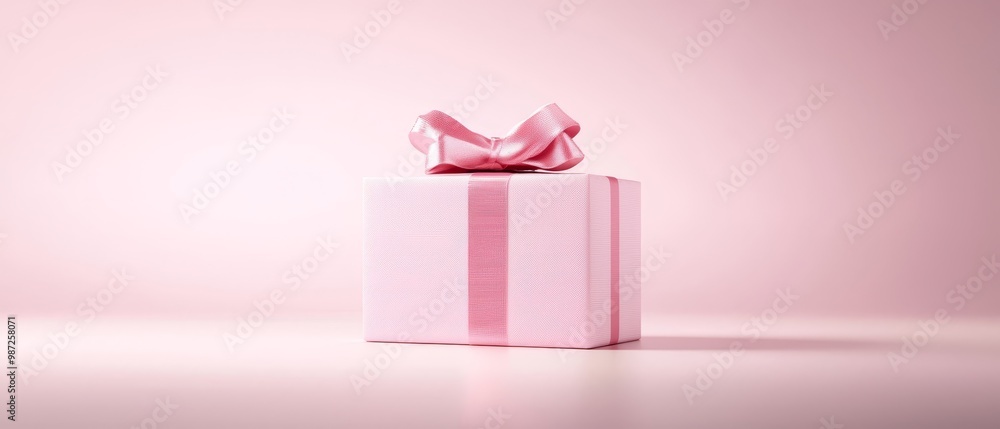 A pink gift box, adorned with a pink bow atop and a pink ribbon wrapped around its top A pink gift box, adorned with a pink bow atop and a pink ribbon wrapped around its top