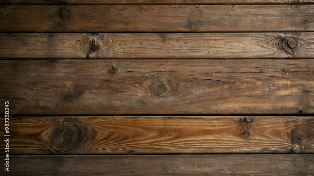 Fototapeta premium A rustic, aged wood paneling with natural grain and knot details, weathered by time