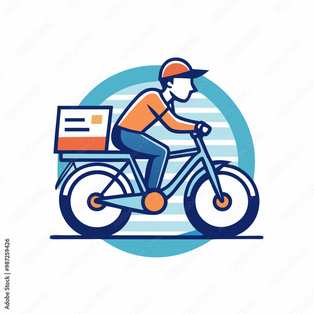 Fototapeta premium Express Delivery Service, Male Courier Delivering Fast Food Meal on Bicycle Cartoon Style Vector Illustration stock illustration