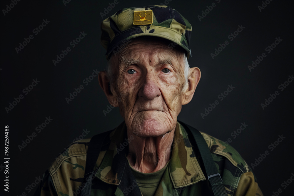 War Veteran proudly standing in military uniform for Veterans Day tribute and recognition of a long military career War Veteran proudly standing in military uniform for Veterans Day tribute and recognition of a long military career