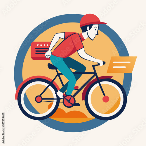 Express Delivery Service, Male Courier Delivering Fast Food Meal on Bicycle Cartoon Style Vector Illustration stock illustration