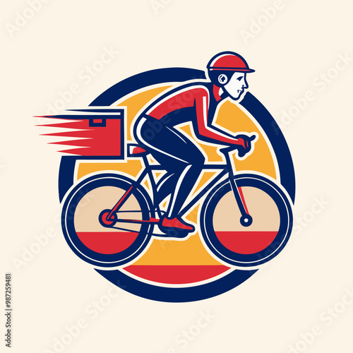 Express Delivery Service, Male Courier Delivering Fast Food Meal on Bicycle Cartoon Style Vector Illustration stock illustration