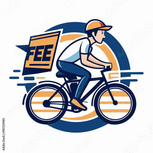 Express Delivery Service, Male Courier Delivering Fast Food Meal on Bicycle Cartoon Style Vector Illustration stock illustration