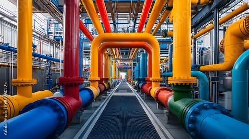 A colorful pipe system with yellow and red pipes. The pipes are connected to each other and are of different colors