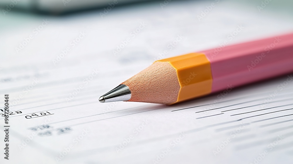 Close-Up of Pink Pencil on Blank Paper Background Close-Up of Pink Pencil on Blank Paper Background