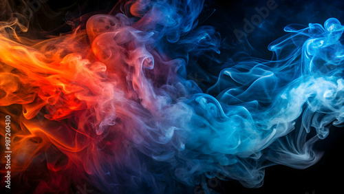 Colorful and creative smoke background in blue, red, and orange , colorful, smoke, fog, background, abstract, vibrant, colors