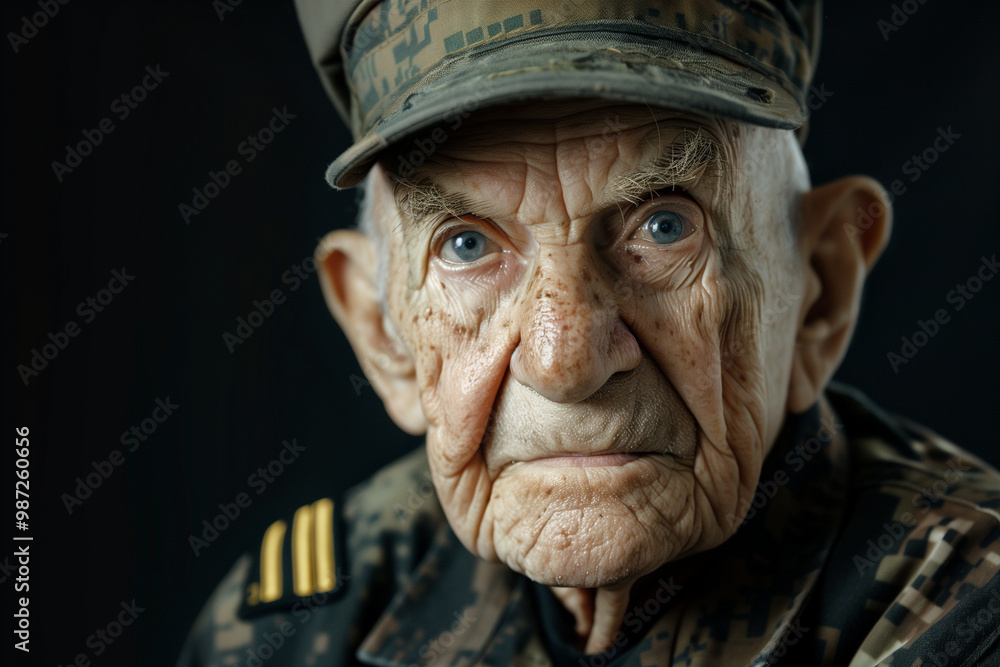 War Veteran standing proudly in military uniform for Veterans Day celebration and honoring of distinguished service and military career War Veteran standing proudly in military uniform for Veterans Day celebration and honoring of distinguished service and military career