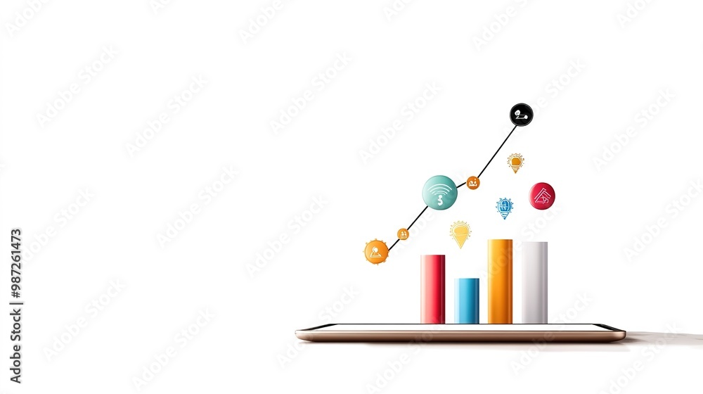 Fototapeta premium Growth Chart on Smartphone with Colorful Icons