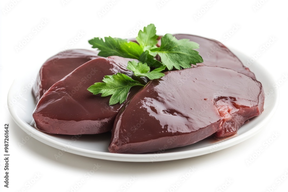 Fresh raw chicken liver on a plate. Isolated on white , ai Fresh raw chicken liver on a plate. Isolated on white , ai