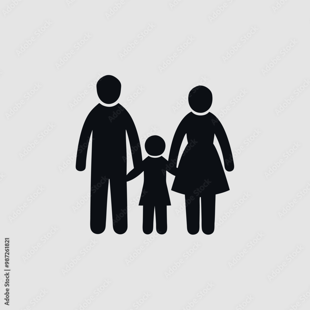 a black silhouette of a family of three - a man, a woman, and a child - walking together