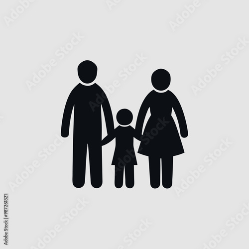Obraz na płótnie a black silhouette of a family of three - a man, a woman, and a child - walking together w salonie