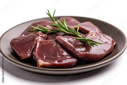 Fresh raw chicken liver on a plate. Isolated on white , ai