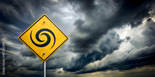 Hurricane warning road sign with storm clouds in background, hurricane, warning, road sign, weather, storm, danger