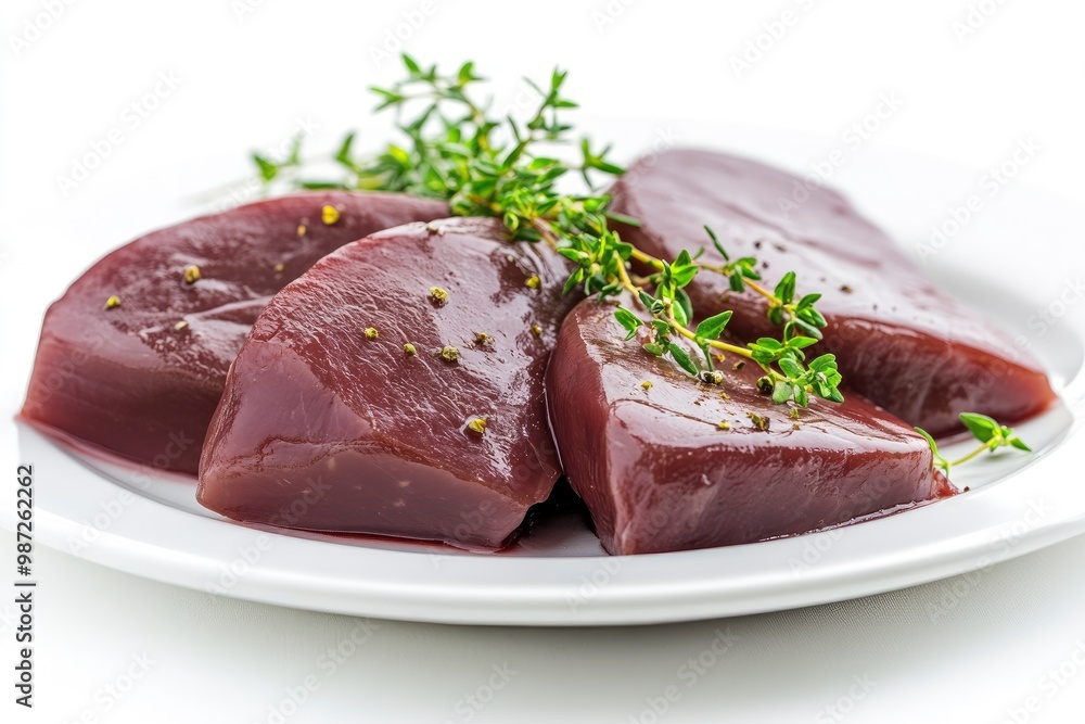 Fresh raw chicken liver on a plate. Isolated on white , ai Fresh raw chicken liver on a plate. Isolated on white , ai