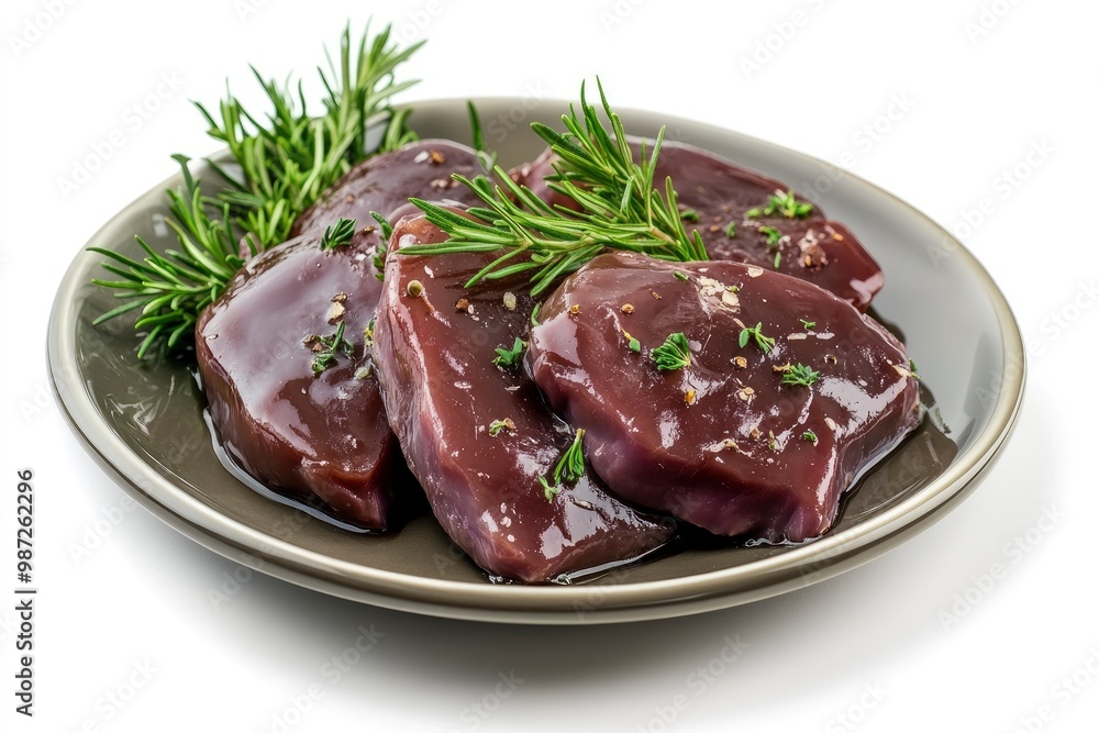 Fresh raw chicken liver on a plate. Isolated on white , ai Fresh raw chicken liver on a plate. Isolated on white , ai