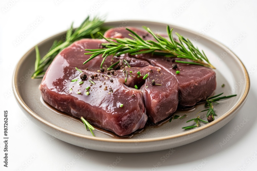 Fresh raw chicken liver on a plate. Isolated on white , ai Fresh raw chicken liver on a plate. Isolated on white , ai