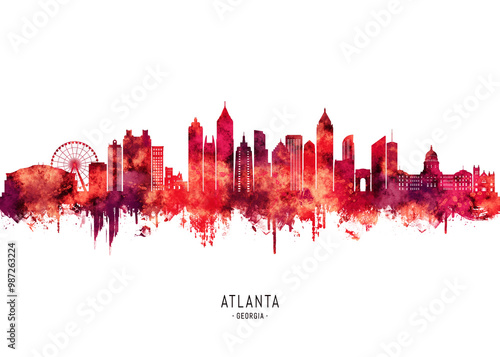 Obraz na płótnie Atlanta Georgia Skyline Red w salonie