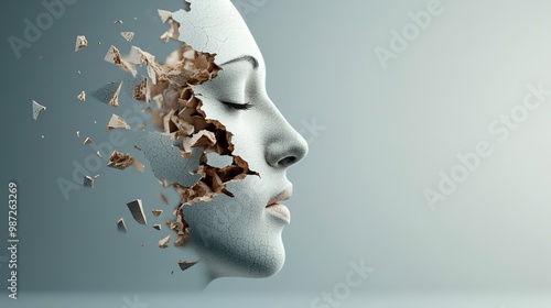 Fragmented Face Symbolizing Transformation and Change