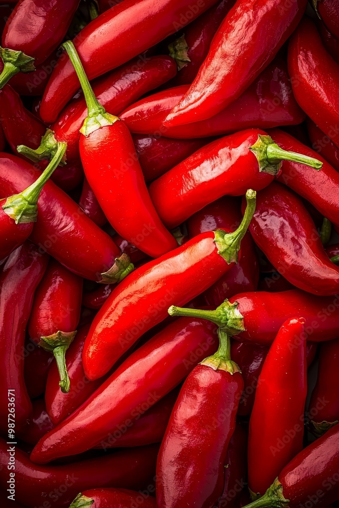 A heap of red-hot peppers atop another, both piles aligned side by side A heap of red-hot peppers atop another, both piles aligned side by side