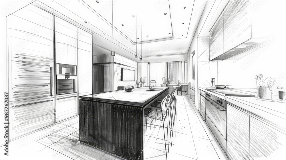 Fototapeta premium sketch of modern kitchen