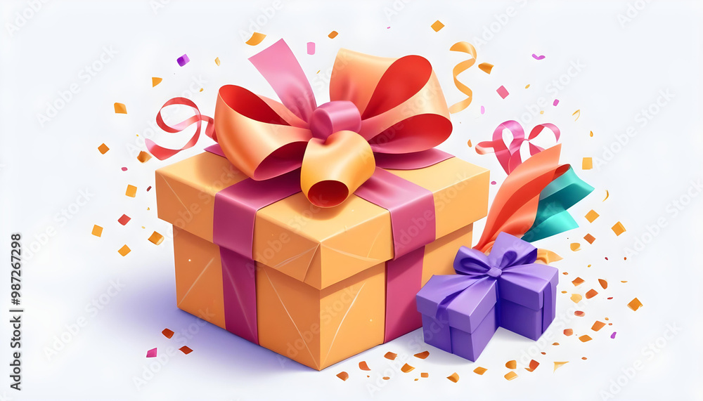Obraz premium 3D colorful gift box with a large red bow on top