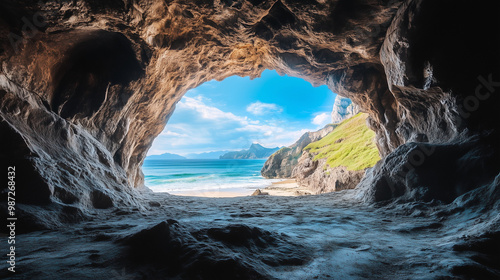 Cicha, pusta jaskinia, w której naturalne formacje skalne tworzą majestatyczn...