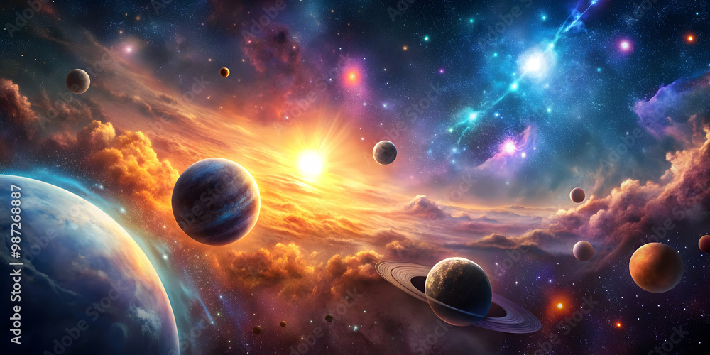 Futuristic cosmic deep space scene with a beautiful yet scary space galaxy, planet, moon, nebula, and star explosion, space Futuristic cosmic deep space scene with a beautiful yet scary space galaxy, planet, moon, nebula, and star explosion, space