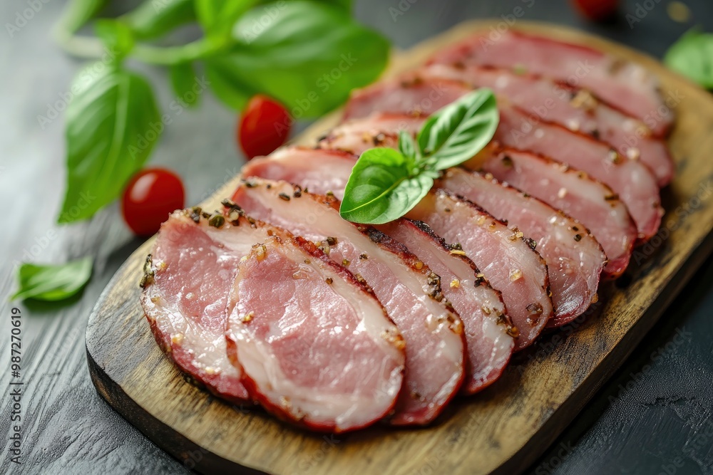 Sliced Pork Tongue snack appetizer served basil , ai Sliced Pork Tongue snack appetizer served basil , ai