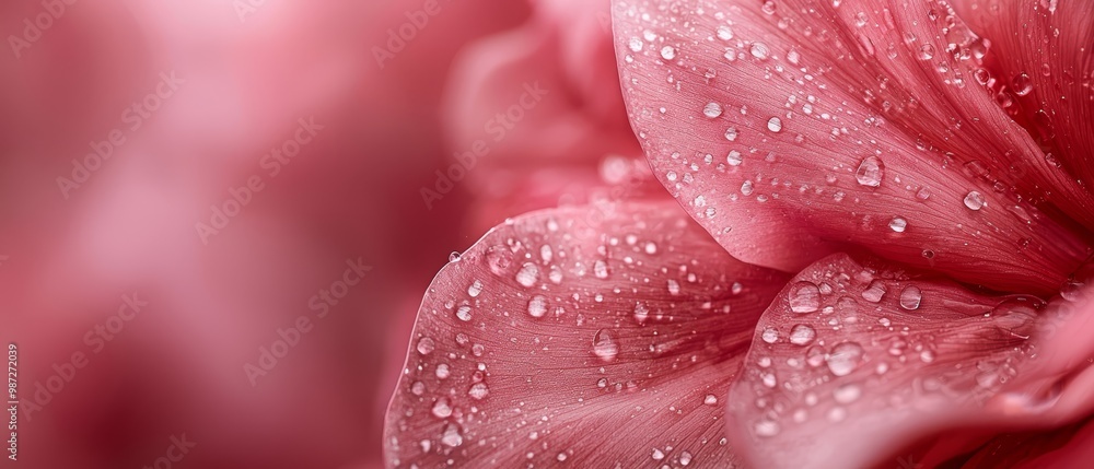 Close-up of a pink flower with dewdrops on its petals and in the center Close-up of a pink flower with dewdrops on its petals and in the center