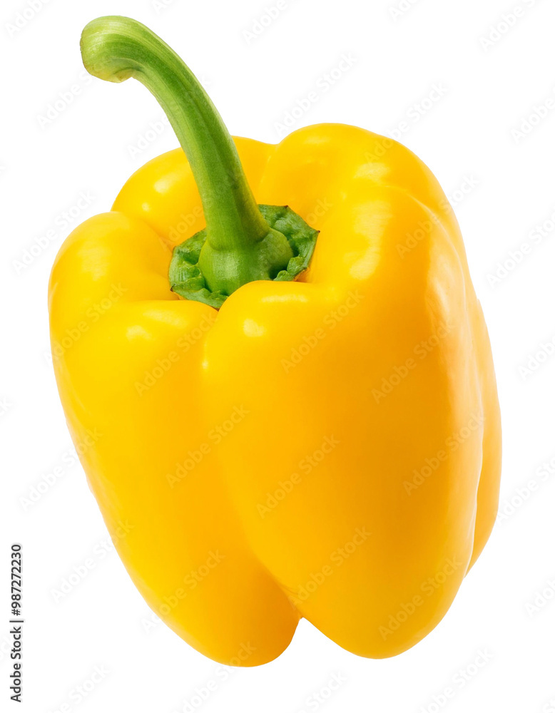 Clear, crisp photo of a vibrant yellow bell pepper on a see through background, ideal for cooking projects, promotions, or creative designs Clear, crisp photo of a vibrant yellow bell pepper on a see through background, ideal for cooking projects, promotions, or creative designs