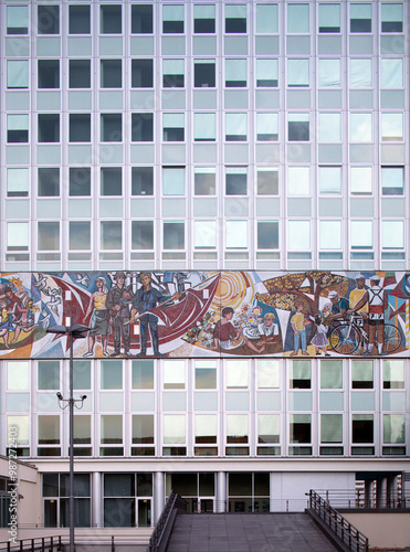 Socialist Mural by Walter Womacka on the Haus Des Lehrers in Berlin photo