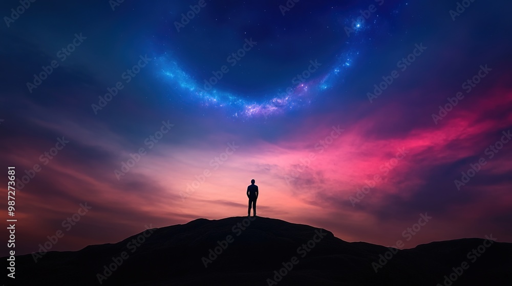 Fototapeta premium Dreamy Landscape with Silhouette and Colorful Sky