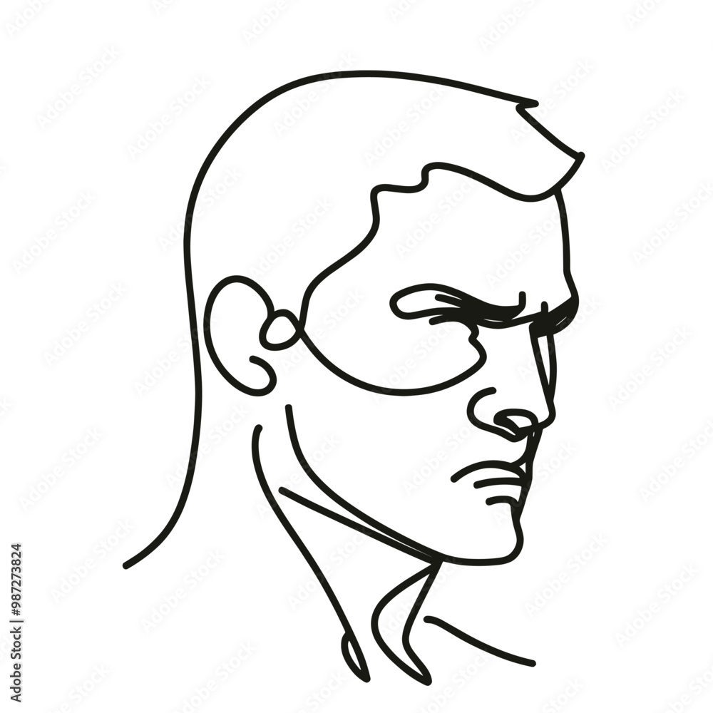 Minimalist line drawing of a serious man's face – contemporary art illustration Minimalist line drawing of a serious man's face – contemporary art illustration