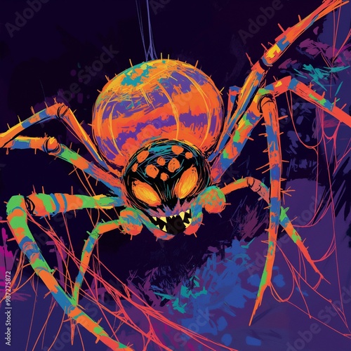 Spider in Halloween Night - Doodle Art Style photo