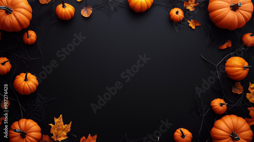 A sleek black border with small orange pumpkins in each corner, beautiful flyers, elegant border with a Halloween theme