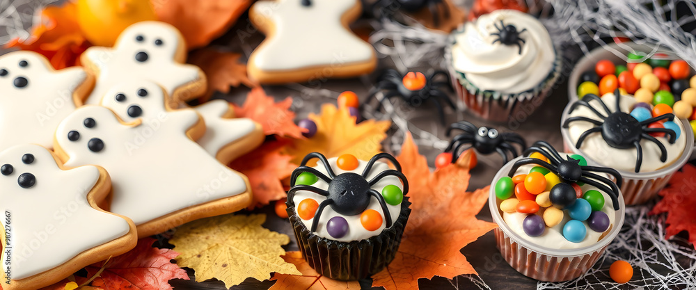 Spooky Halloween Treats with Ghost Cookies and Spider Cupcakes. Spooky Halloween Treats with Ghost Cookies and Spider Cupcakes.