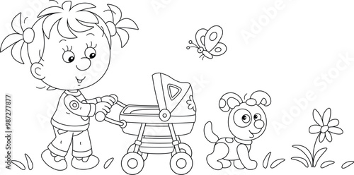 Little girl walking and pla...