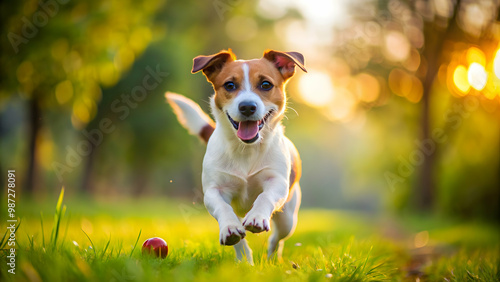 Playful jack russell terrier playing outdoors, cute, dog, active, energetic, small breed, white and brown, pet, canine, fun