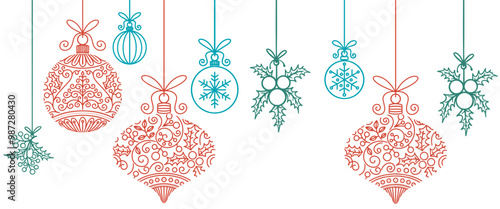 Christmas decoration, christmas baubles. Decoration isolated elements. Doodles and sketches vector illustration