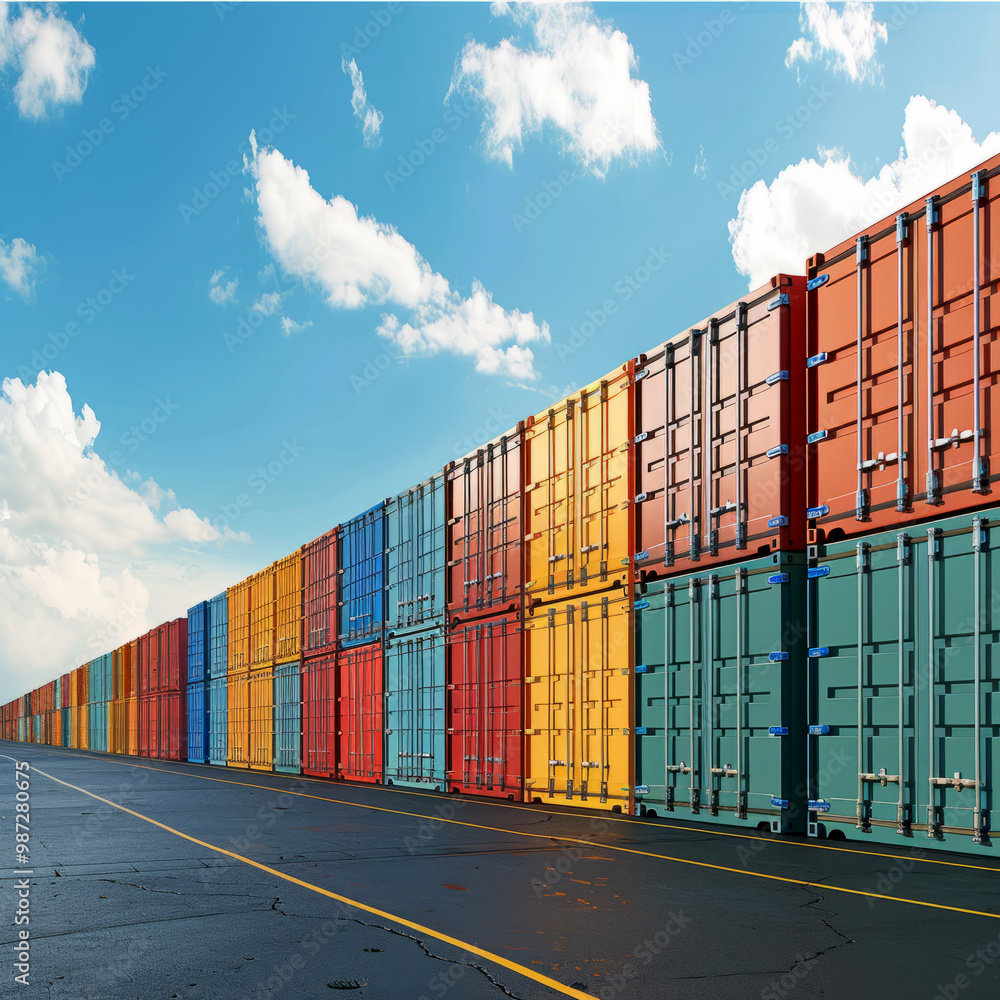 custom made wallpaper toronto digitalColorful shipping containers lined up at a shipping port. Line of freight containers being used a cargo transportation