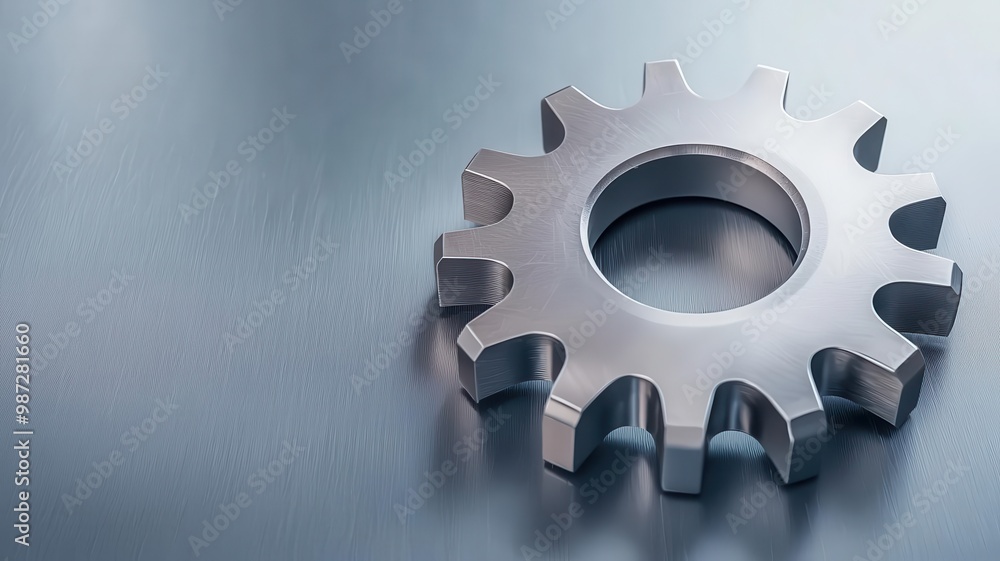 Closeup of a metal sprocket with sharp, geometric teeth, resting on a reflective surface, highlighting the intricacy of machine parts, 3D illustration Closeup of a metal sprocket with sharp, geometric teeth, resting on a reflective surface, highlighting the intricacy of machine parts, 3D illustration