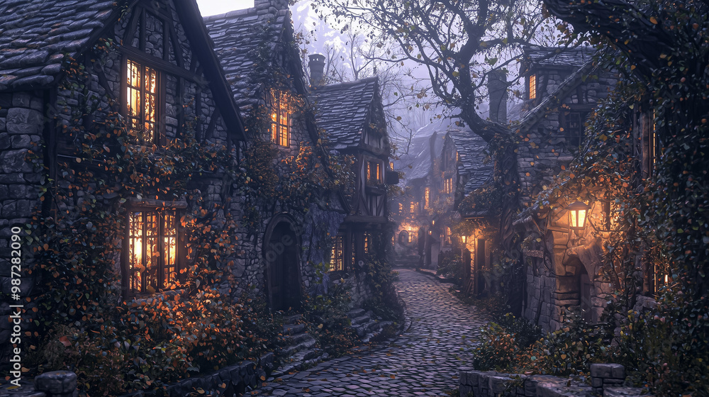 A cinematic scene of a quaint, rustic village with cobblestone streets and stone cottages, bathed in the soft golden light of dusk, creating a serene and timeless atmosphere. A cinematic scene of a quaint, rustic village with cobblestone streets and stone cottages, bathed in the soft golden light of dusk, creating a serene and timeless atmosphere.