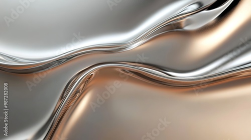 Metallic Fluid Abstract Background with Waves and Curves