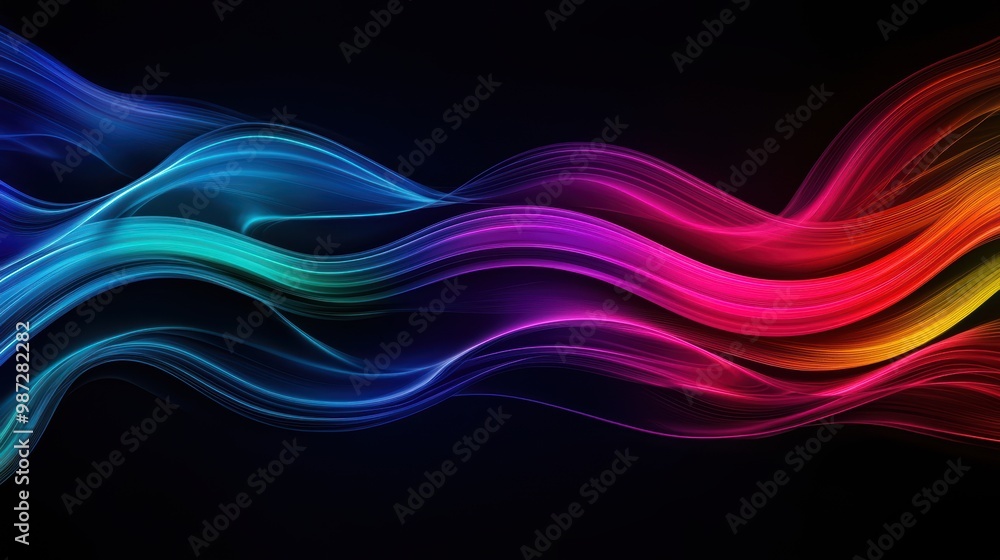 Colorful Abstract Wave Pattern with Vibrant Gradient Lines on Black Background Colorful Abstract Wave Pattern with Vibrant Gradient Lines on Black Background