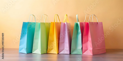 Colorful shopping bags on a soft pastel background, shopping, bags, pastel, background, retail, colorful photo