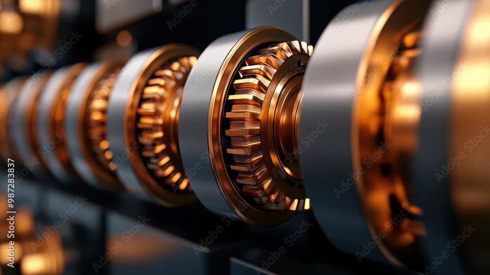 Closeup of a machine s camshaft, with circular lobes arranged in a repeating geometric pattern, highlighting mechanical movement, 3D illustration Closeup of a machine s camshaft, with circular lobes arranged in a repeating geometric pattern, highlighting mechanical movement, 3D illustration