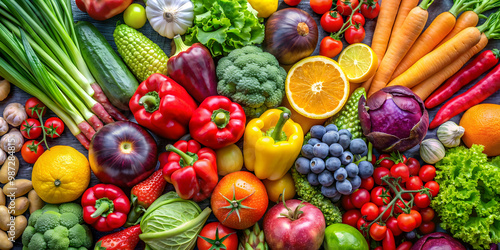 Colorful collage of fresh fruits and vegetables, representing healthy and nutritious food, fresh, colorful, fruits, vegetables